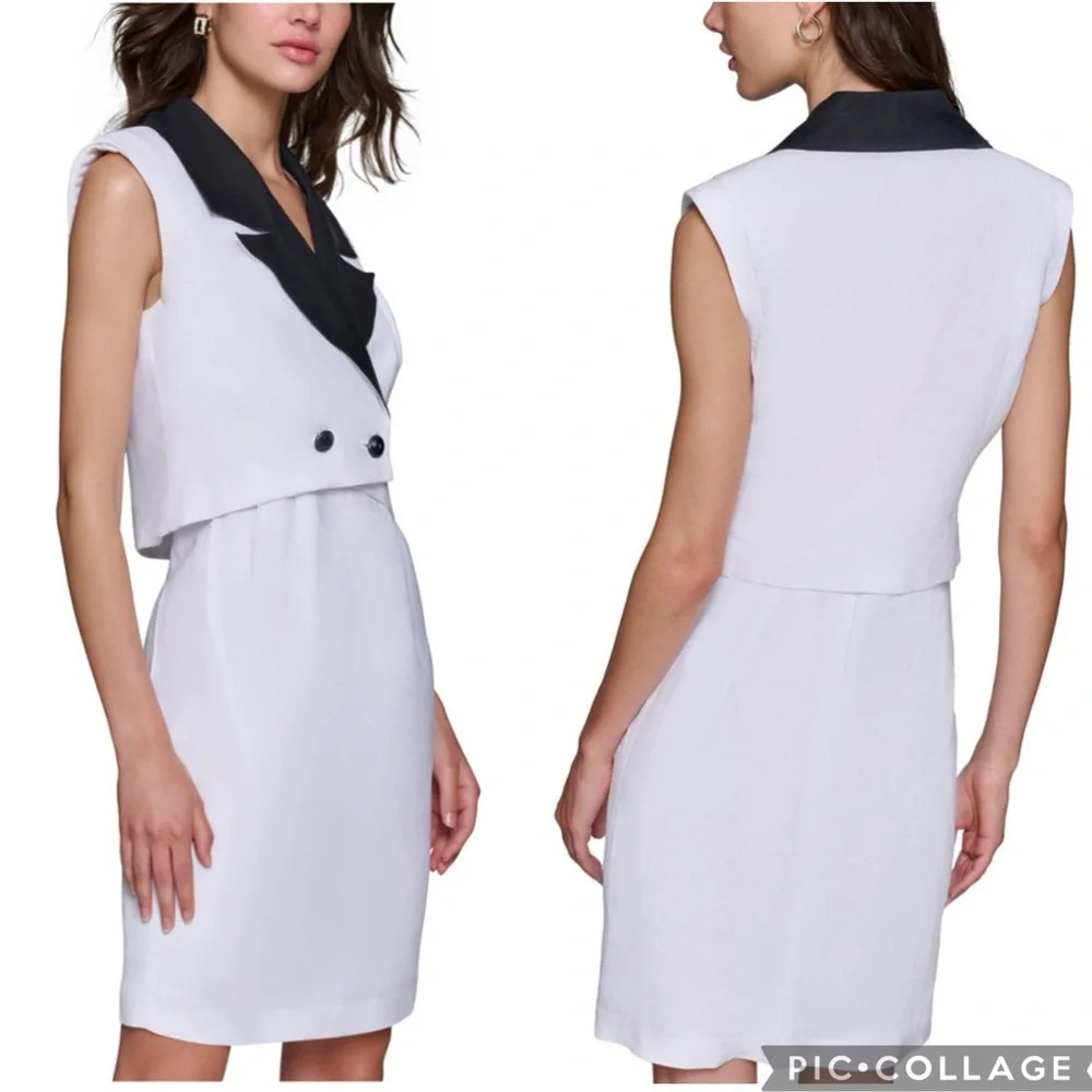 Karl Lagerfeld Paris Women's Jacket & Square-Neck Dress Soft White Women’s Sz 2
